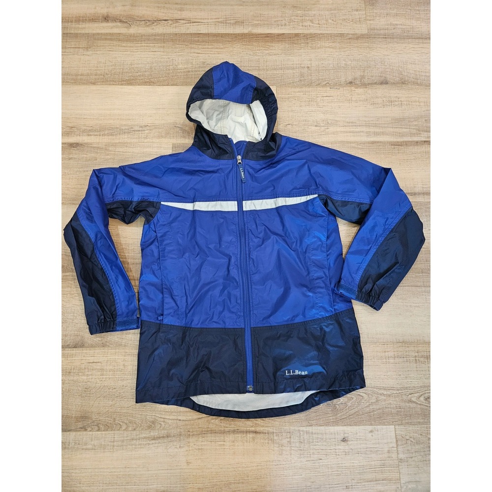 L.L.Bean Kids XL 18 Rain Jacket Blue Navy Hooded Nylon Colorblock